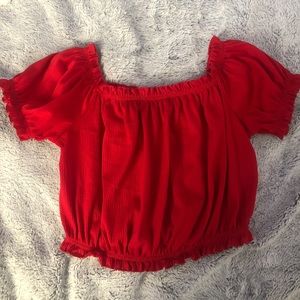 red off the shoulder top